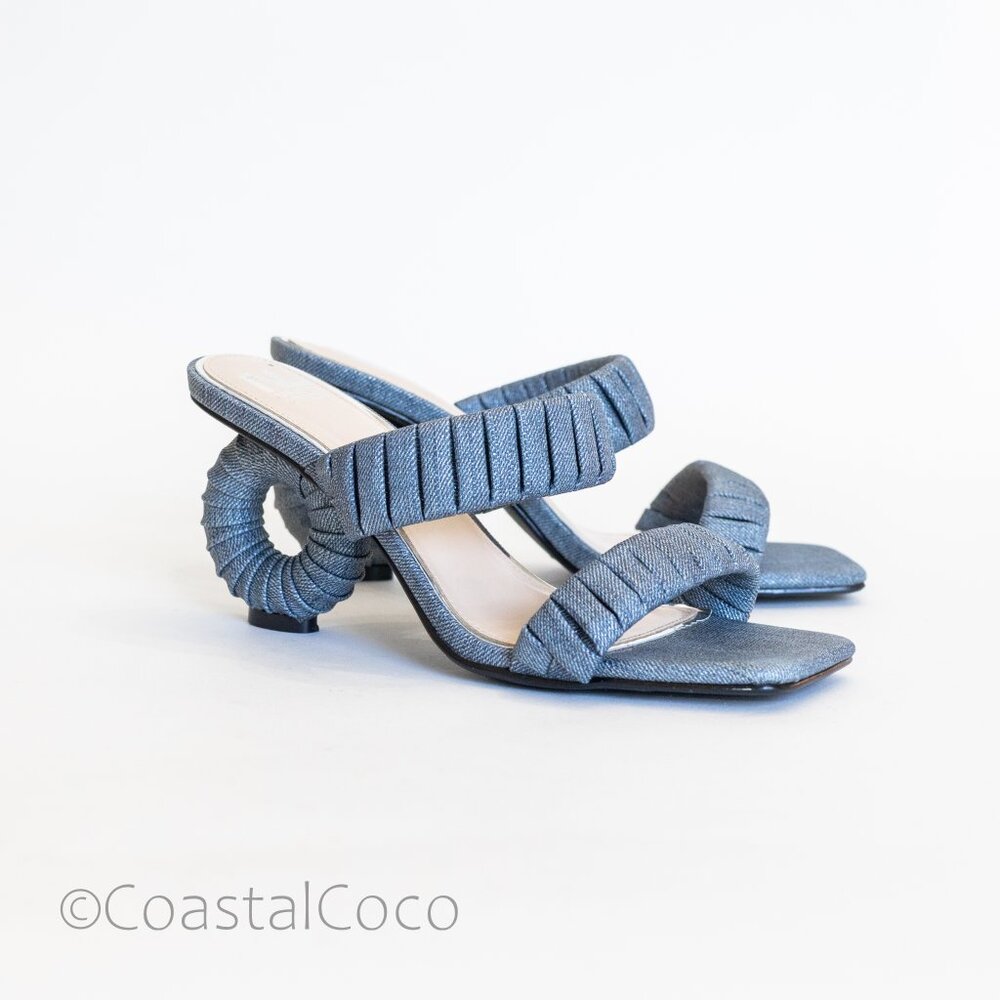 Ninety Union Ash Blue Sandal Heels Size 9 Square Toe Y2K Statement Bold Trendy